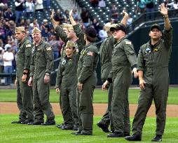 Members of U.S. spy plane appear at Seattle's Safeco Field